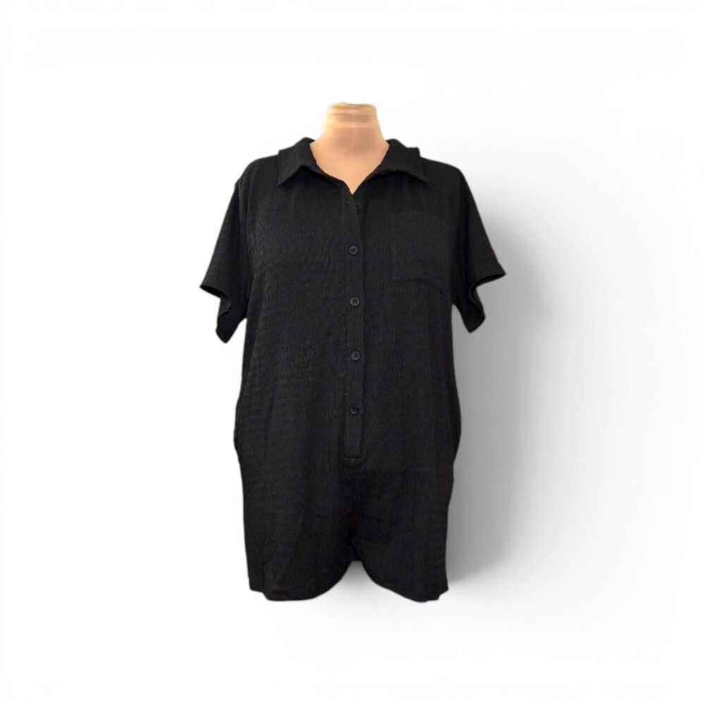 Heyson Button Down Black Knit Romper with pockets, New! Size 3XL